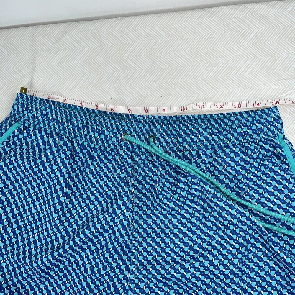 Mr. Swim Men's Large 100% Nylon Blue/Turquoise 3D Boxes Swim Beach Board Shorts
